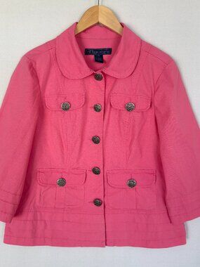Baccini Women's Jacket Size PXL Hot Pink 3/4 Sleeve Cotton Pleaded Pockets